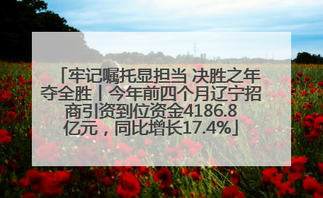牢记嘱托显担当 决胜之年夺全胜丨今年前四个月辽宁招商引资到位资金4186.8亿元，同比增长17.4%