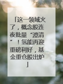 这一领域火了，概念股连夜批量“澄清”！氢能再迎重磅利好，基金重仓股出炉