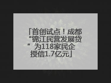 首创试点！成都“锦江民营发展贷”为118家民企授信1.7亿元